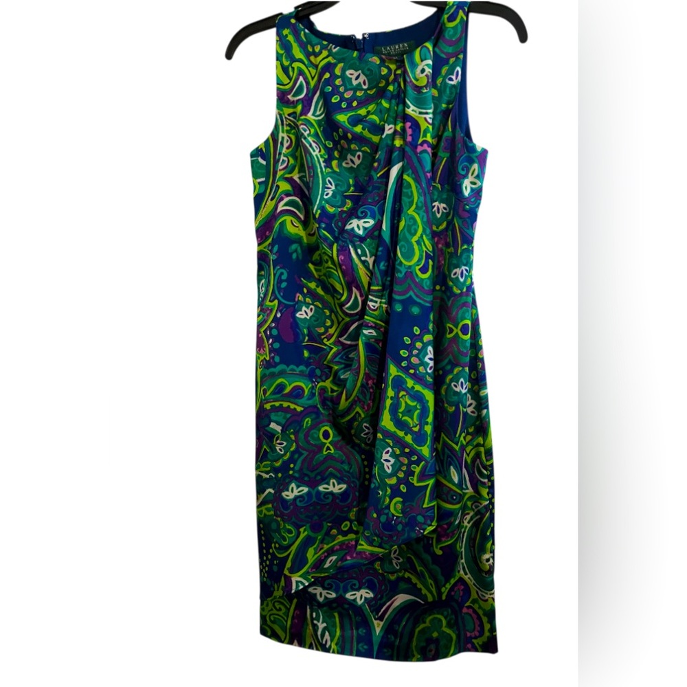 LAUREN Ralph Lauren Sleeveless Paisley Floral Print Sheath Dress Size:4